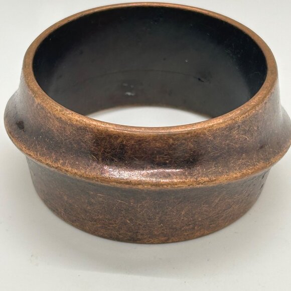 Vintage Bronze-Tone Bangle Bracelet Acrylic with Rustic Patina & Sculpted Design - Picture 6 of 13